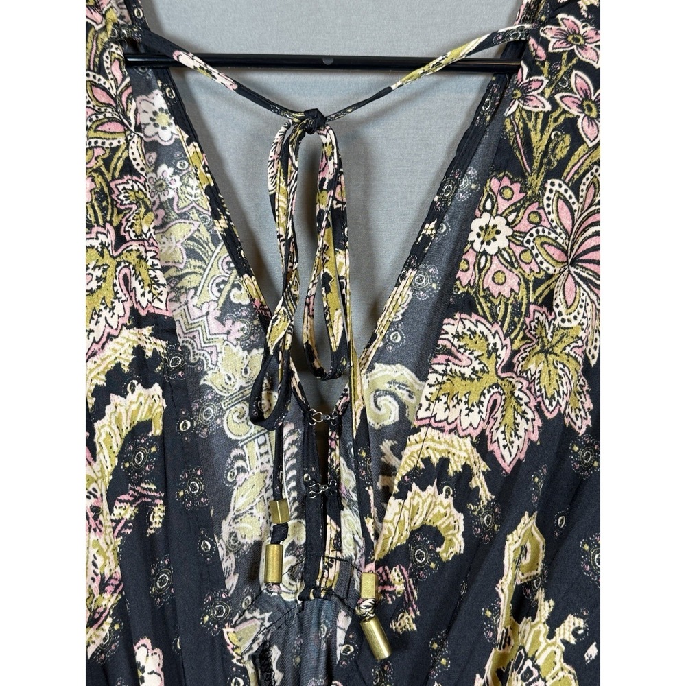 Free People Arzel Mini Dress Black Combo Paisley Festival Boho V Neck XS - Picture 12 of 16